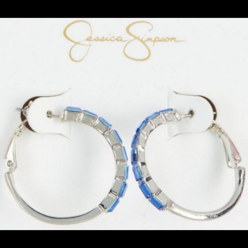 NIB Jessica Simpson blue rhinestone hoop earrings - Picture 1 of 5